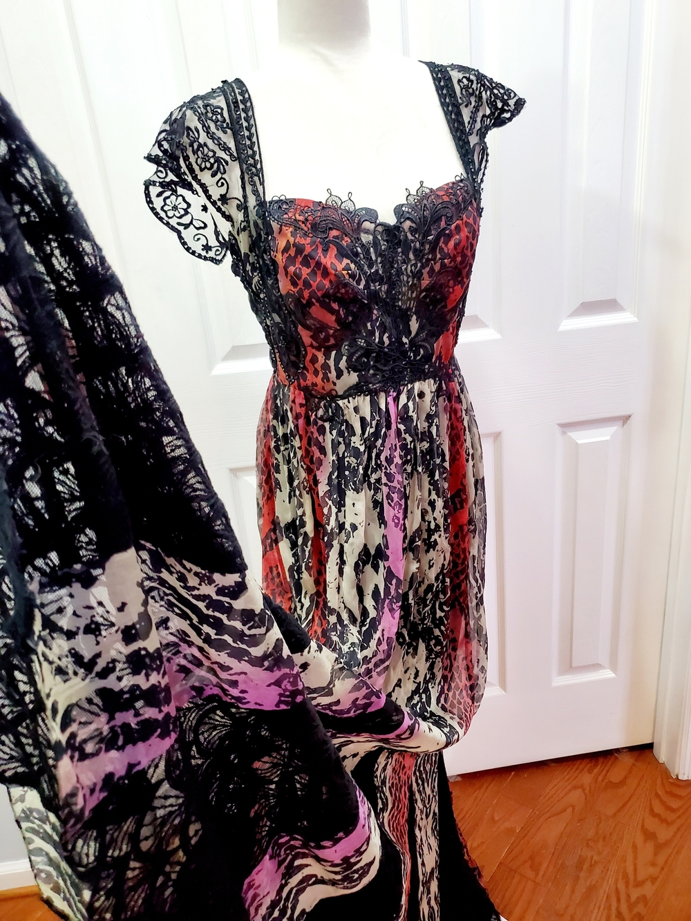 Free People Lace Maxi Dress Boho Open Back Festival Whimsigoth Fairy Size 8 - Picture 13 of 15